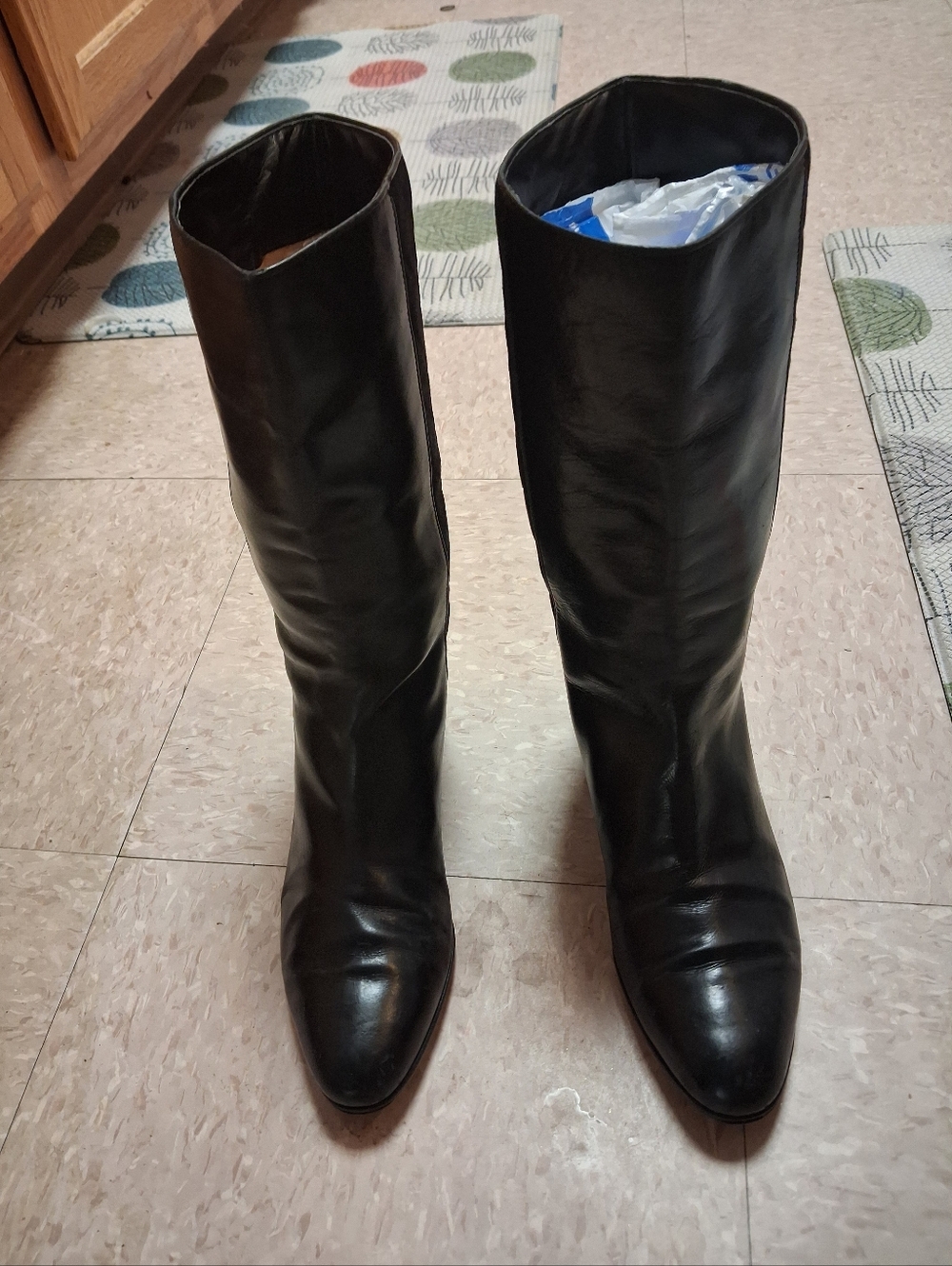 Salvatore Ferragamo Black Leather & Part  Suede Quilted Calve-High Boots